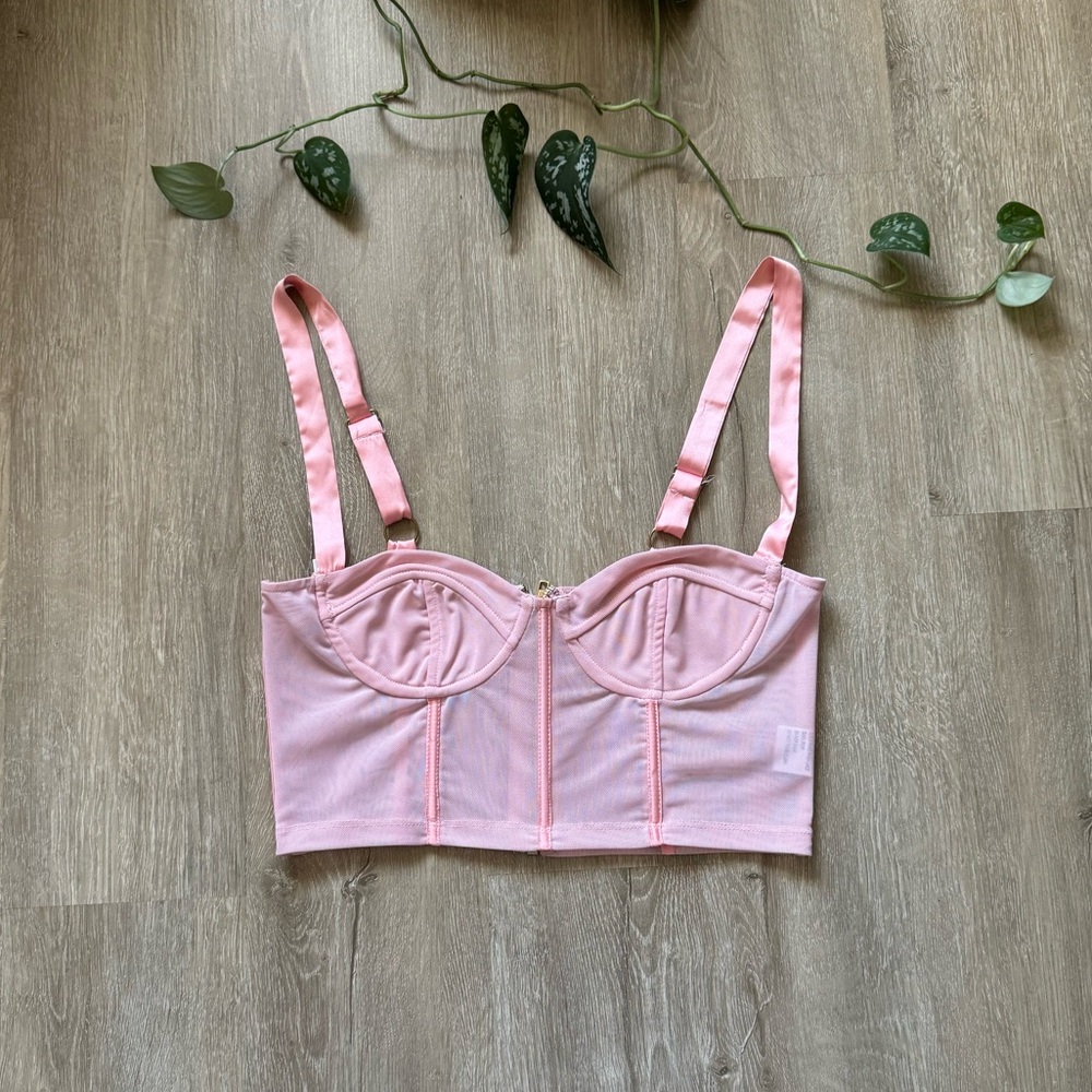 White Fox Boutique Pink Corset Top Bustier Size S Mesh